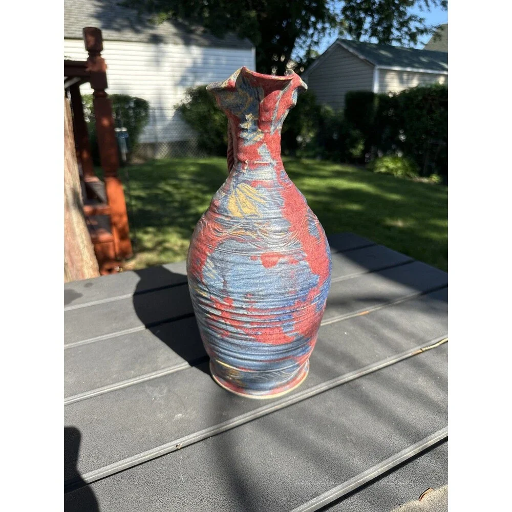 Michael Kennedy Ceramics Multicolor Pottery Jug Vase 12